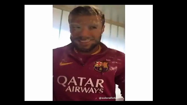 Neymar, Dani Alves and Adriano throwing eggs on Rafinha