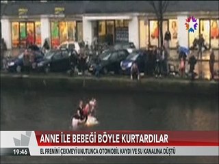Arabası kanala uçan Anne ve bebeğini böyle kurtardılar