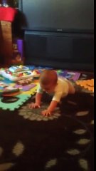 Helpful dog teaches baby how to crawl