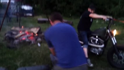 How to start a camp fire with a Harley Davidson