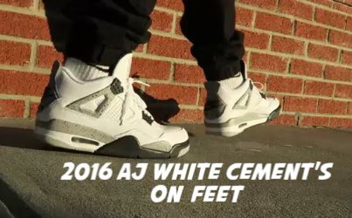 2016 Air Jordan 4 White Cement OG Retro Sneaker On Feet