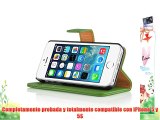 JAMMYLIZARD | Funda De Piel Para iPhone 5 y 5S Retro Wallet Tipo Cartera VERDE HIERBA