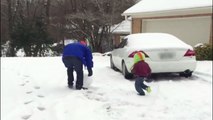 Dad Thrown a  Giant Snowball at Kid