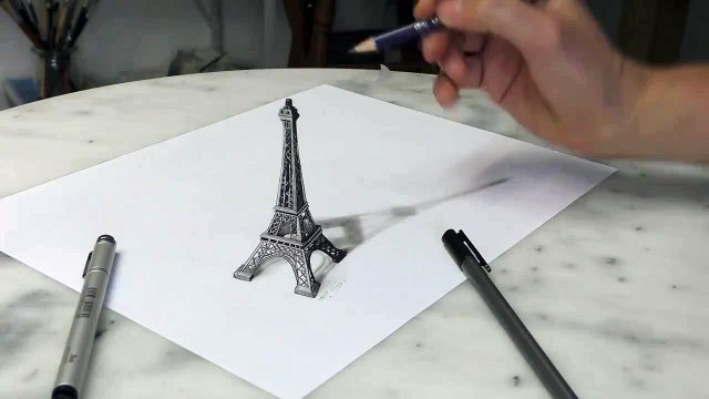 Optik İllüzyon Ustasından 3 Boyutlu Eiffel Kulesi Çizimi