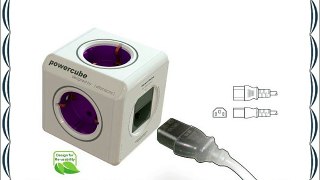 Allocacoc PowerCube - Adaptador de corriente (230 V 5 enchufes) blanco y morado