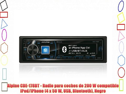 Alpine CDE-178BT - Radio para coches de 200 W compatible iPod/iPhone (4 x 50 W USB Bluetooth)