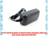 EU 12V 2.0A AC Cargador de pared de Viaje adaptador cable para Acer Iconia Tablet A510 A700