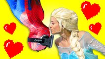 Spiderman vs Virtual Reality w_ Frozen Elsa - Spiderman Kiss in Real Life - Fun Superhero Movie (1080p)