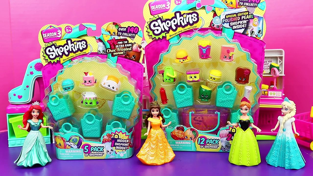 Disney Princess Magic Clip Dolls Open Season 3 Shopkins Blind Bags, 12 Pack & Shopping Baskets