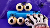 Spooky Halloween Play Doh Shopkins Spiderman Spongebob Spiders Surprise Eggs StrawberryJamToys