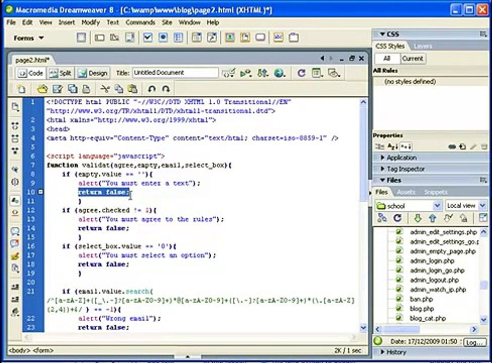 Java Script TUTORIALS_ Validate form_ Textboxes, select , check box, EMAIL validation