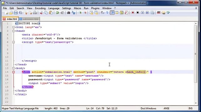 JavaScript beginner tutorial 30 - form validation text boxes and passwords