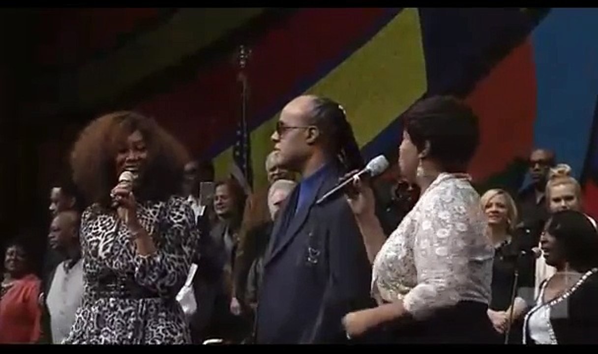 Yolanda Adams, Stevie Wonder, and Kristle Murden at Pastor Andrae Crouch Homegoing Celebration