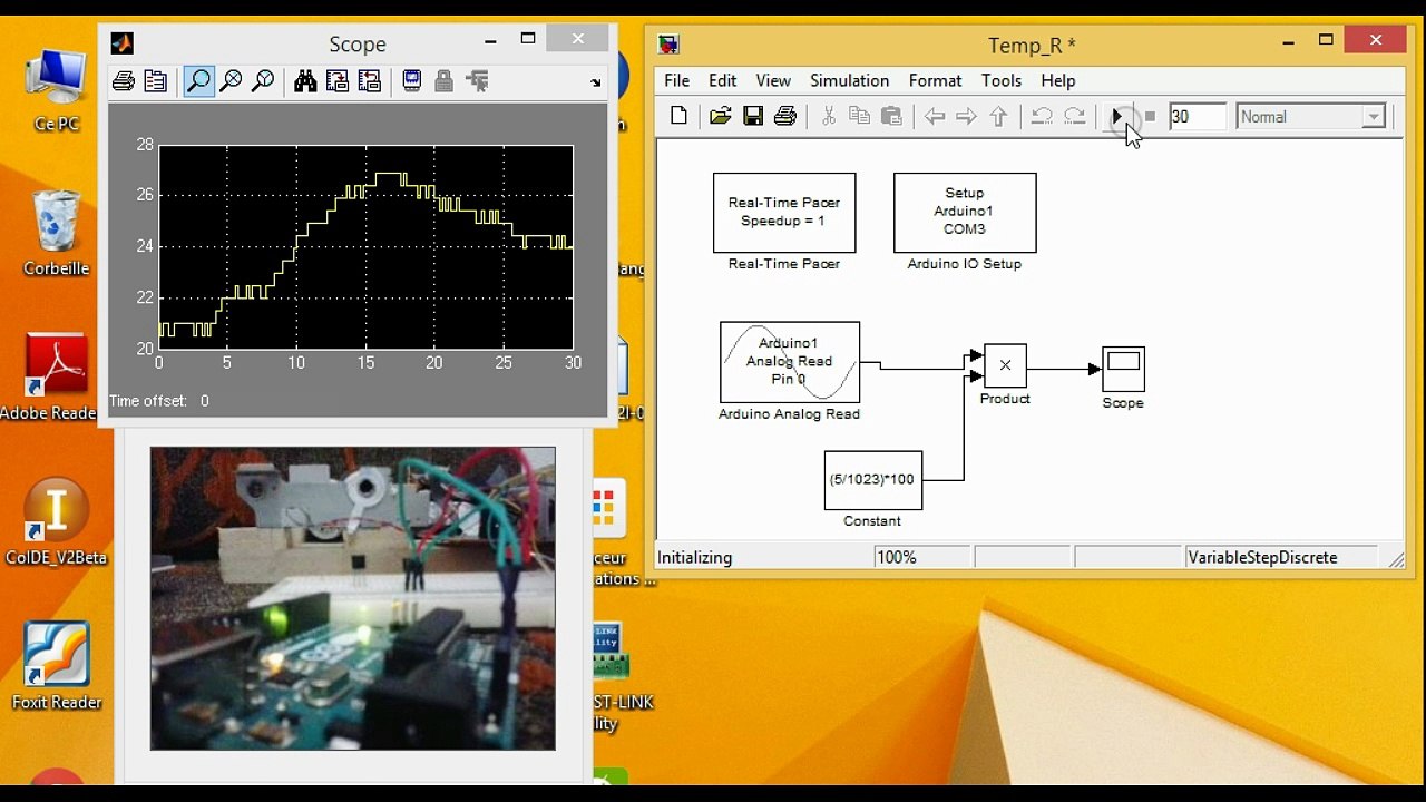 Arduino+Matlab+real time+Temperature+DC Motor