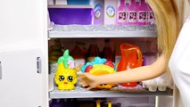 Barbies Shopkins Fridge Fun Barbie Doll Kitchen with Shopkins Fruits & Vegetables