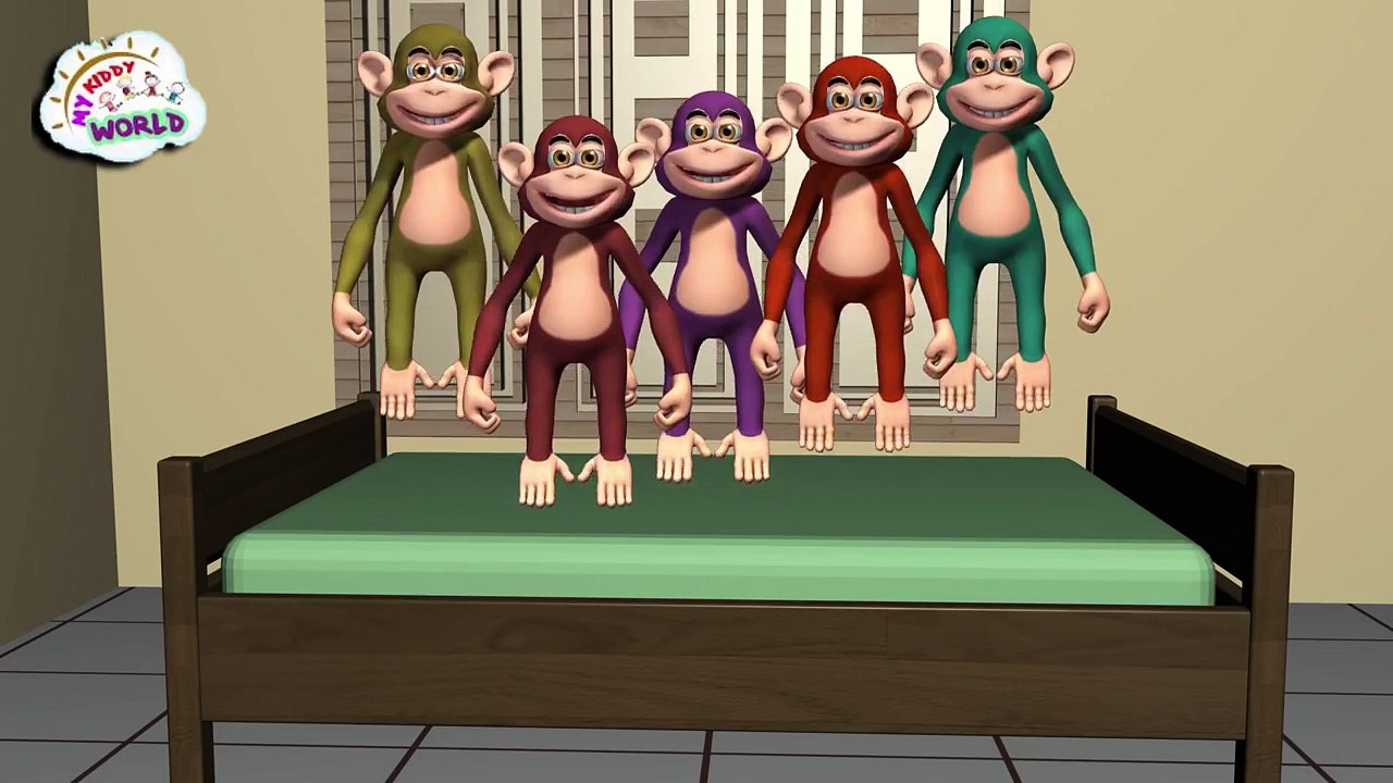 Five Little Monkeys Jumping On The Bed Nursery Rhyme - Kids Songs - 3D English Rhymes for