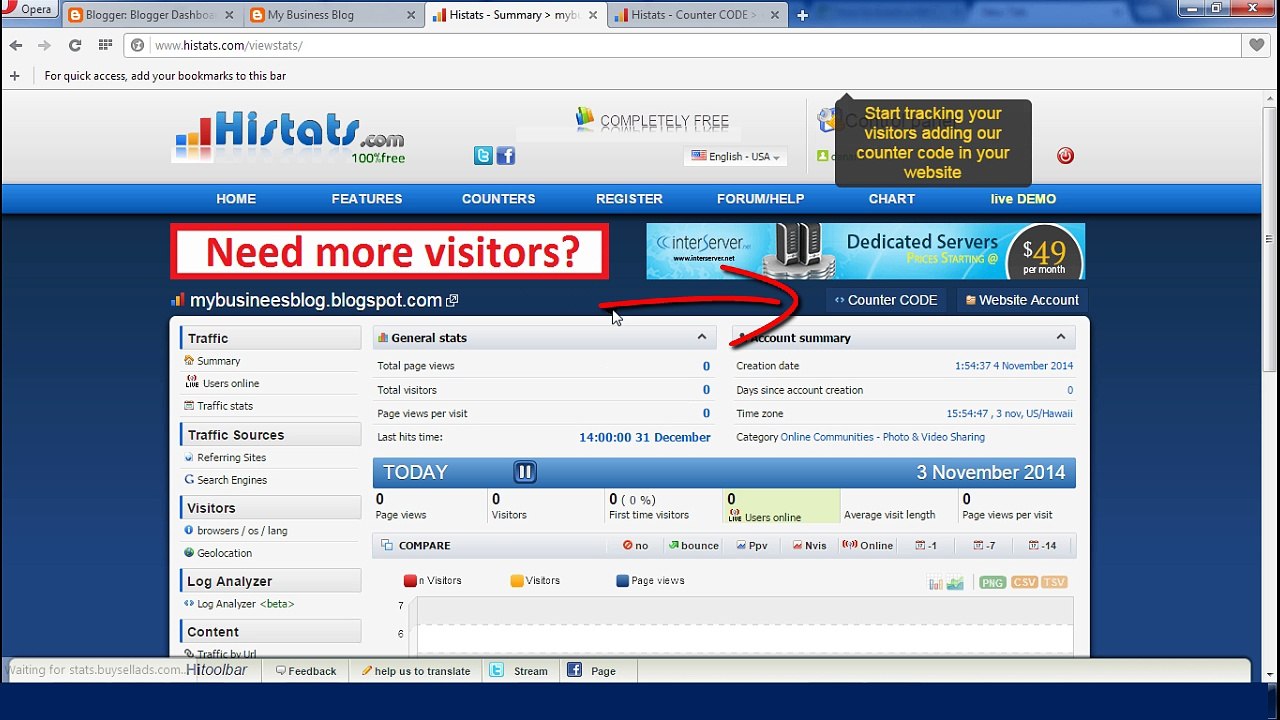 How to Insert a Hit Counter in Blogger from histats