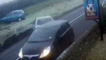 CCTV footage: A car in Sussex skidding and flipping on ice (FULL HD)