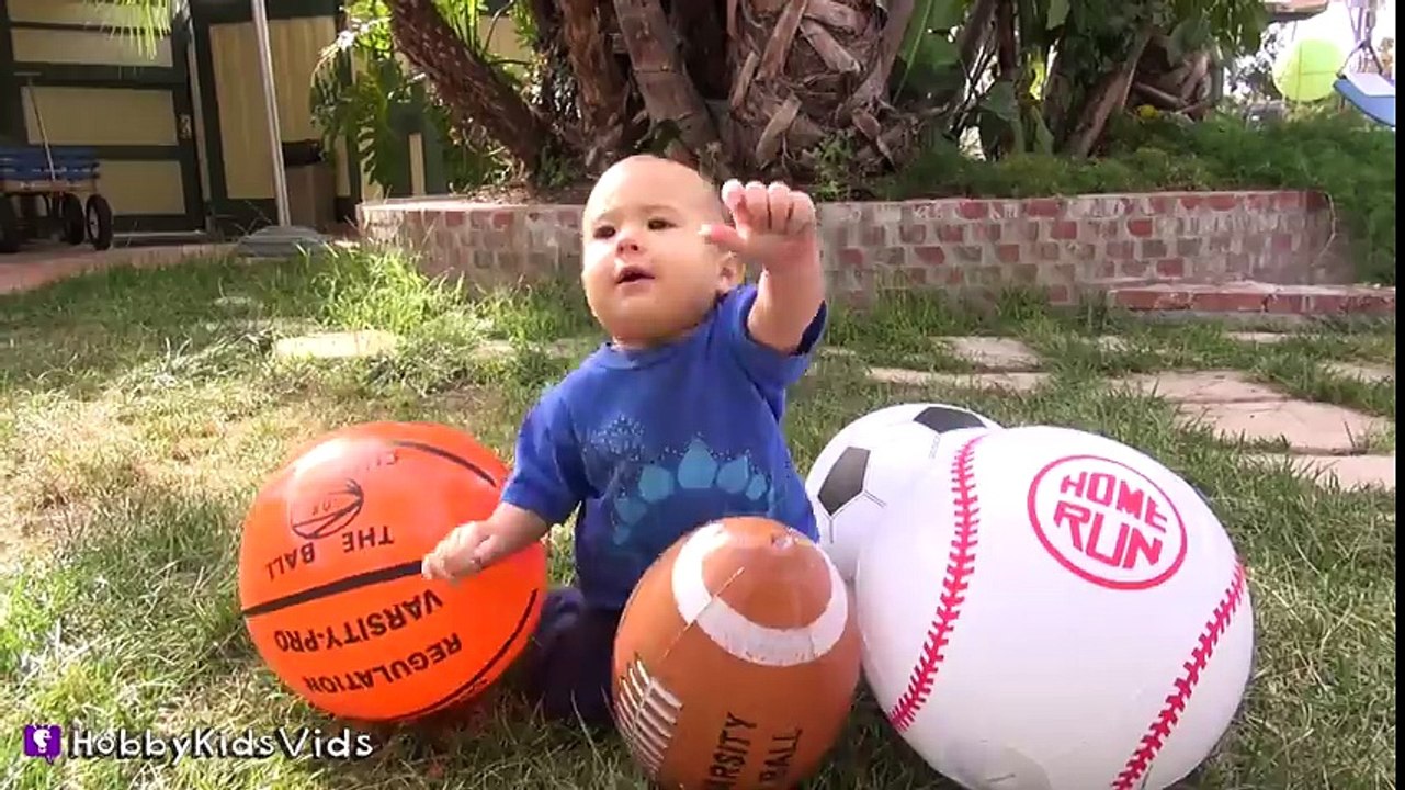 Inflatable FOOTBALL   SPORTS Balls! Basketball Soccer and Baseball Pool Play HobbyKidsTV - Dailymotion