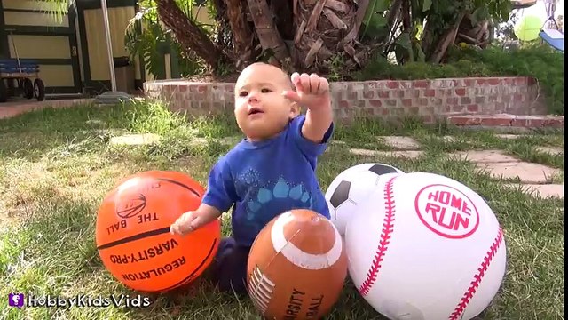 Inflatable FOOTBALL SPORTS Balls! Basketball Soccer and Baseball Pool Play HobbyKidsTV - Dailymotion