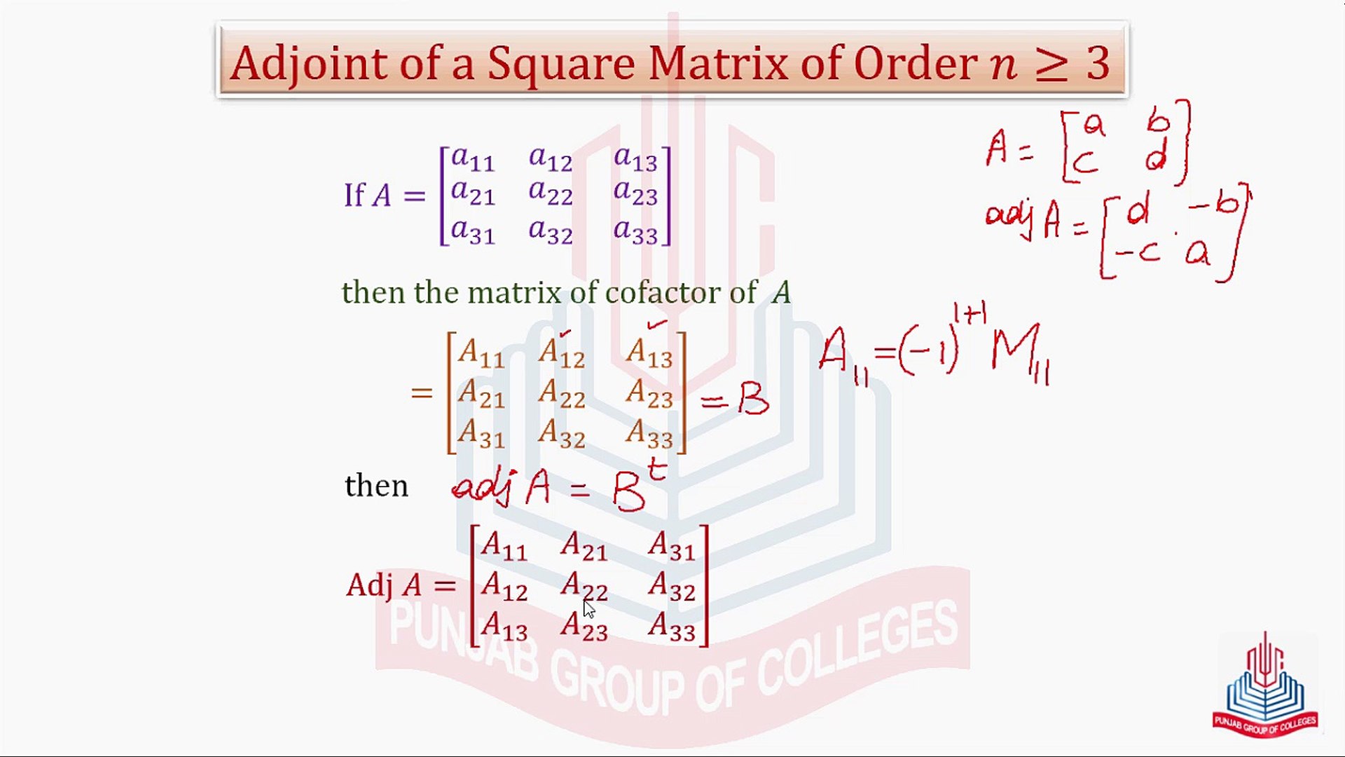 Adjoint Of A Square Matrix Question No 9 Video Dailymotion