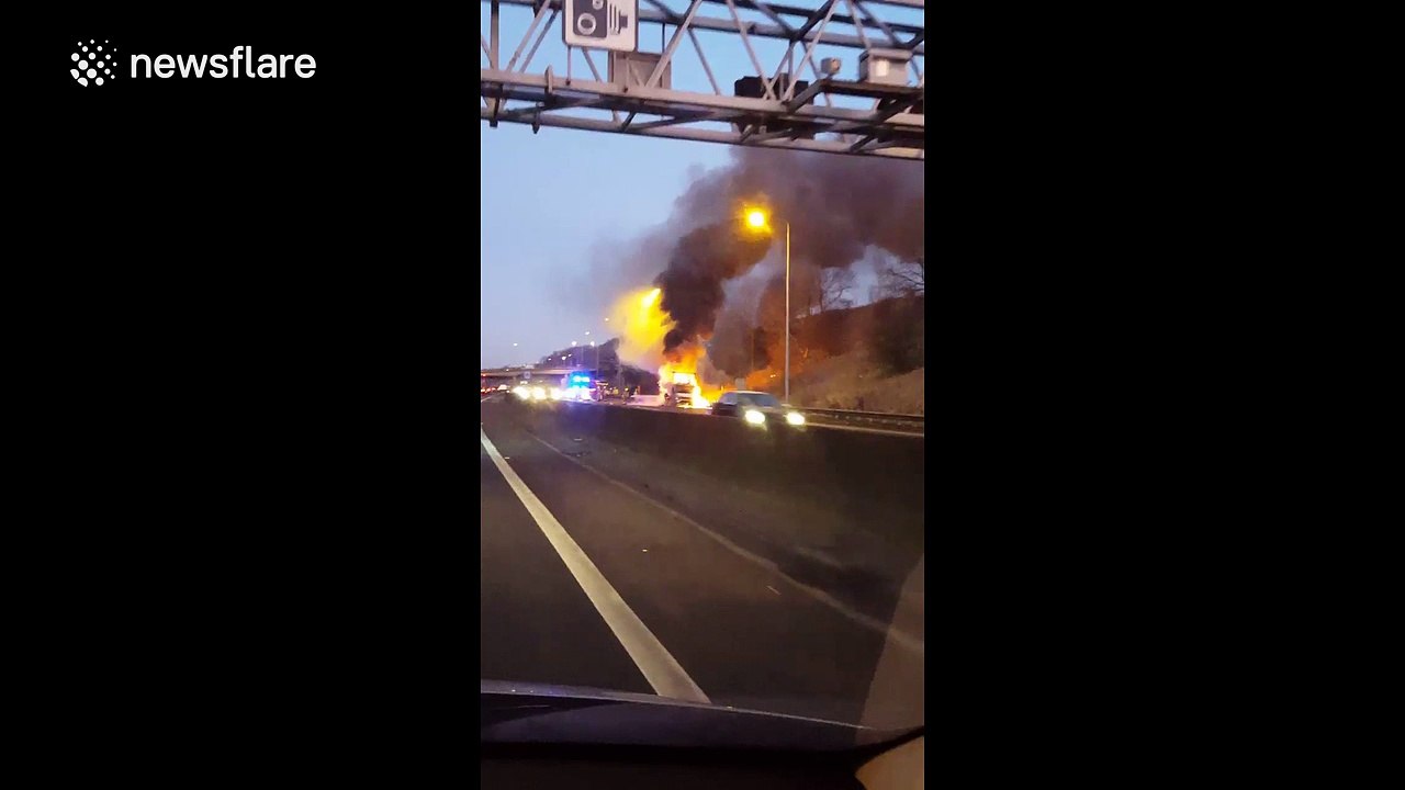 Lorry blazes on M62 motorway causing rush hour closures