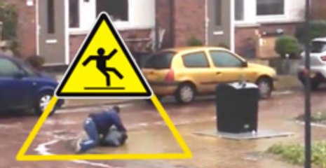 Icy Sidewalk Makes Taking Out Trash An Ultimate Challenge In The Netherlands