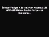 [PDF Télécharger] Épreuve d'Analyse et de Synthèse Concours ACCES et SÉSAME Méthode Annales