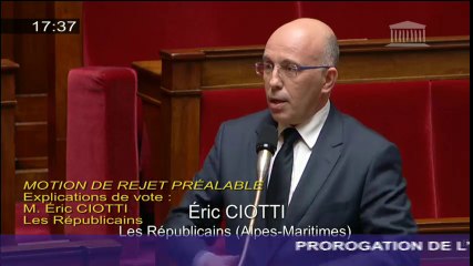 État d'urgence : Eric Ciotti s'oppose à une motion de rejet préalable