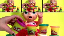 Baby Alive Doll Slime Bath with Frozen Play Doh Surprise Elsa Slimed - Learn Colors of Gooey Slime