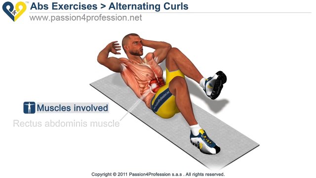 ABS exercise - Alternating Curls to get six pack FAST