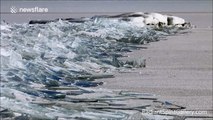 Stunning sight of ice stacking like shards of glass in US