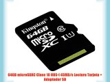 Kingston SDC10G2/64GB - Tarjeta microSD de 64GB (clase 10 UHS-I 45MB/s) con adaptador SD