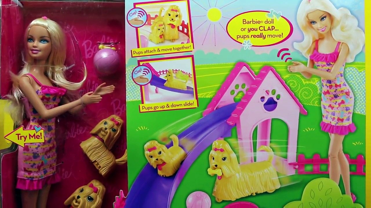 Barbie Puppy Park with Frozen Elsa and Annas Kids Playing at the Puppy Play Park DisneyCarToys