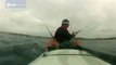 Un kayakiste mis à l'eau par un requin. Grand moment de frayeur!