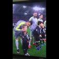 Cristiano Ronaldo kisses mascot girl before the game vs AS Roma