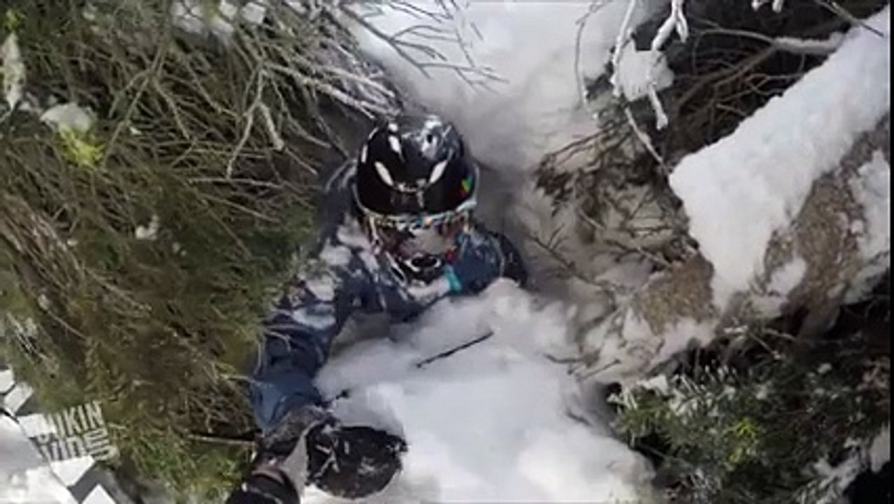 Skier Falls Into a Tree Well