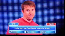 Bradley Walsh giggles at 'Fanny Chmelar' ( Smeller ) - very funny (ITV The Chase - Oct 2011)