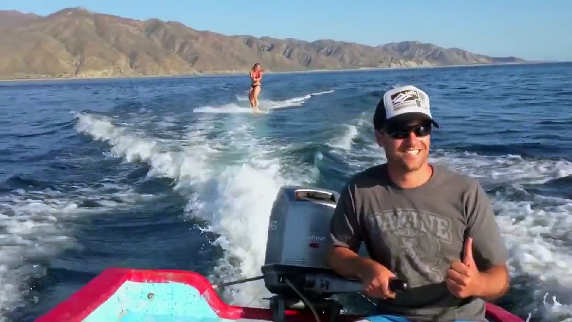 ⁣Water skiing with dolphins: amazing