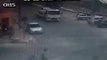 Men escape being hit by car after vehicle crashes and flies past them, Brazil