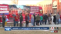 Bernie Sanders and Hillary Clinton in Des Moines, Iowa today