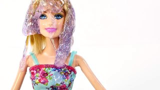 How to make SLIME with Barbie --- Glittery Ooze your Barbie Dolls for FUN!