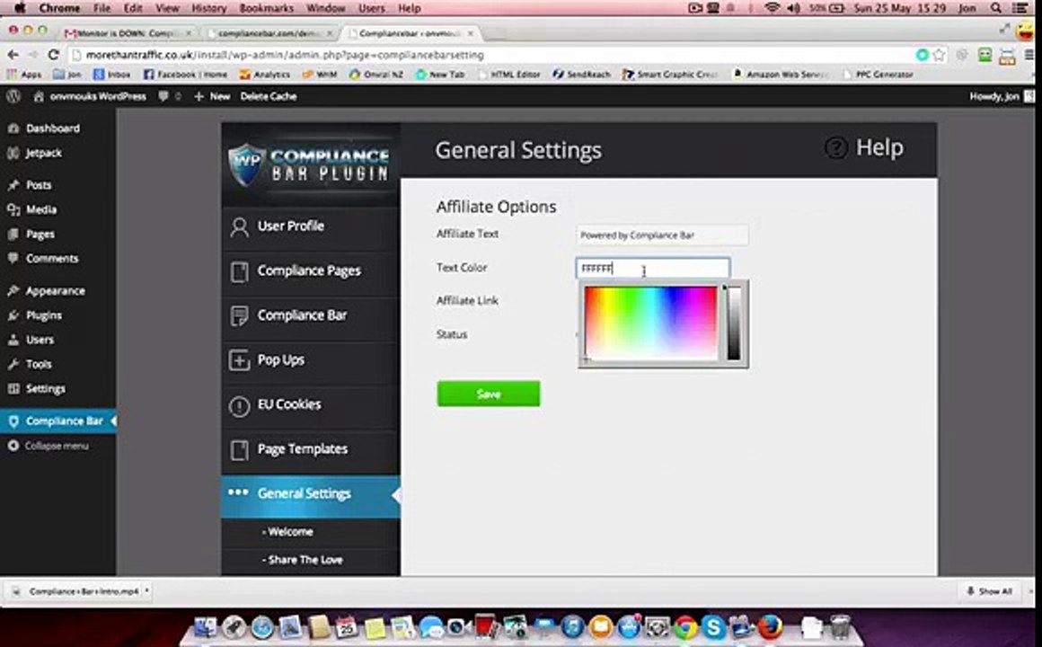 The general settings tab in Compliance Bar