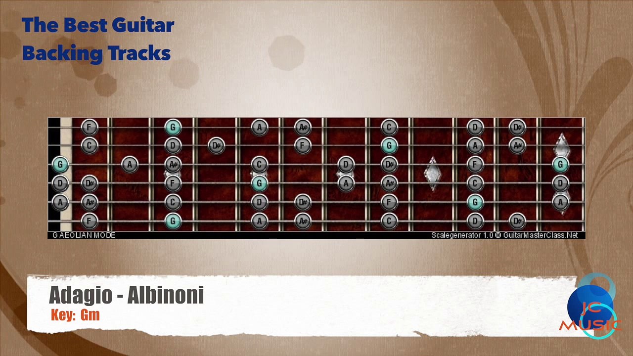 Adagio in Gm - Albinoni Guitar Backing Track with scale