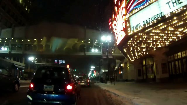 Snowing in Minneapolis - a night time bike ride through downtown in the snow