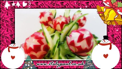 Art In Radish Flowers Lucky Stars _ Cucumber Leaf - Vegetable Carving Garnish