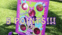 Surprise Toys Minnie Mouse Bean Bag Toss Challenge with Barbie, Disney Princess Toys, Party Games