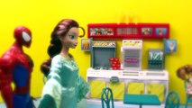 FROZEN Elsa & Spiderman Dream Date at Barbie McDonalds ✯ Brunette Elsa Doll and Kids DisneyCarToys