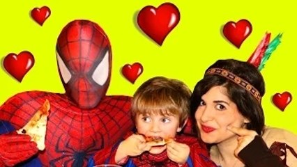 Spiderman vs Venom vs Pocahontas & Spiderkid - Pizza party in Real Life - Fun Superheroes Movie