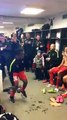 F.C. Midtjylland dressing room celebration after their victory over Manchester United